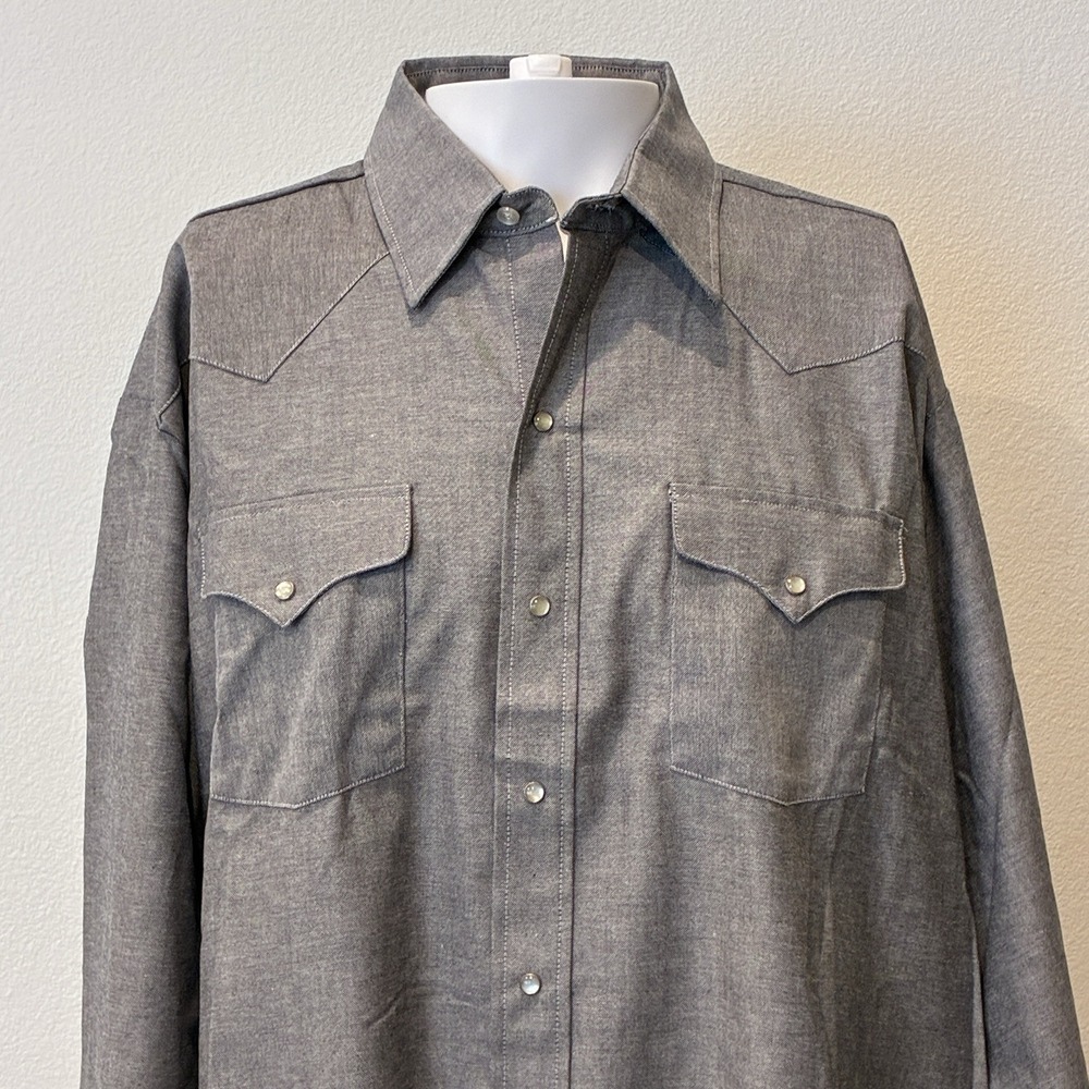 Vtg Panhandle Slim Ranch and Town Western Pearl‎ Snap Shirt Gray 18x37 XLT